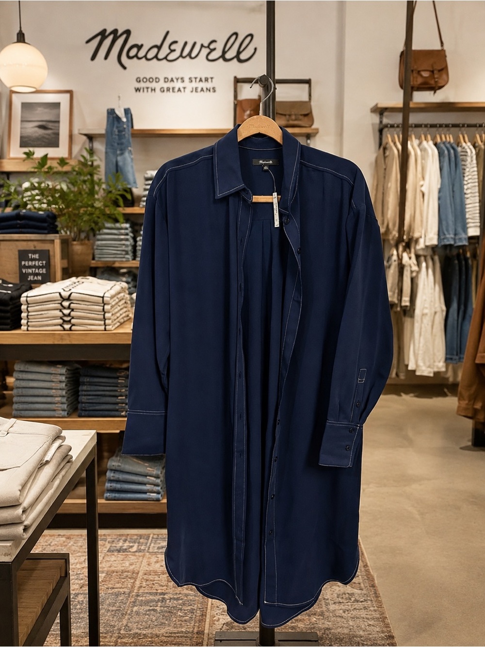 Madewell Women's Navy Longline Shirt Drees